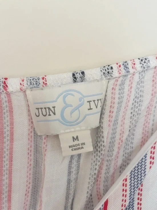 Jun & Ivy Striped Ruffle Tie-Front Cami Tank Top Womens Sz Medium White Red Blue - Picture 5 of 10